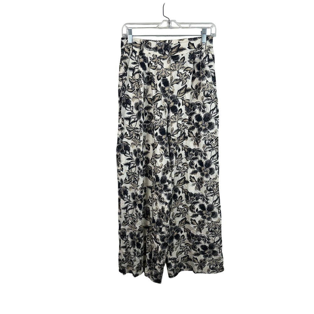 Ollari New York Wide Leg Pants Women XS Cream Black Floral Excellent Anthro